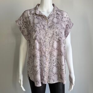 LOFT Snake Print Cap Sleeve Button Down Blouse - Size L